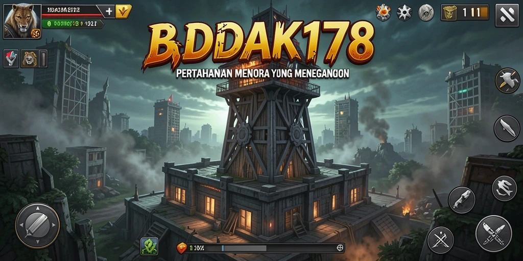 Tampilan gameplay BADAK178 dengan menara melawan gelombang musuh.