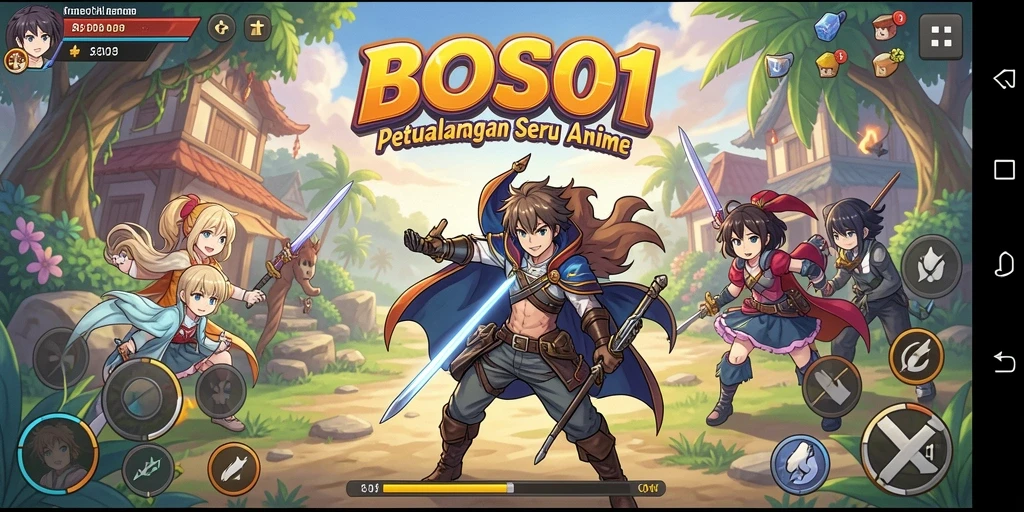 Screenshot utama BOS01 menampilkan aksi seru dalam game Anime.