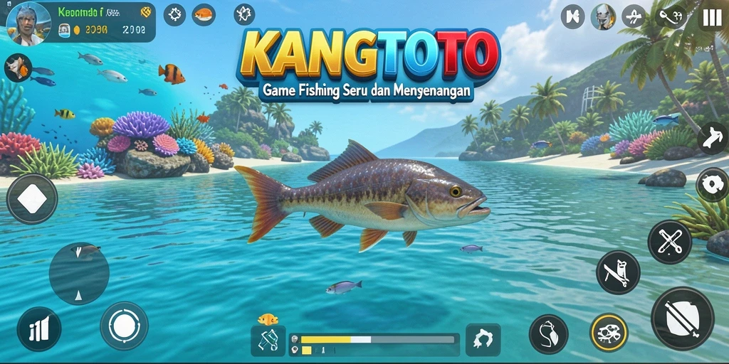 Screenshot gameplay KANGTOTO menampilkan keindahan lokasi memancing.