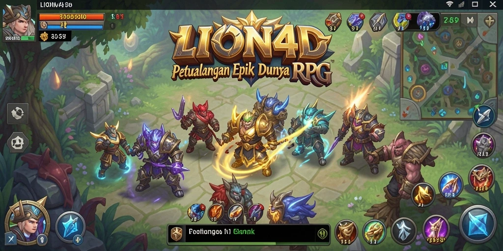 Screenshot gameplay LION4D menampilkan pertarungan epik antara pahlawan dan monster.