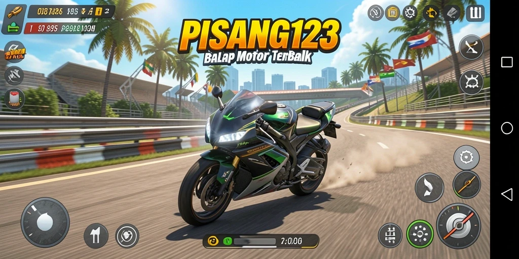 Tangkapan layar utama PISANG123 menampilkan balapan seru dengan grafis memukau.