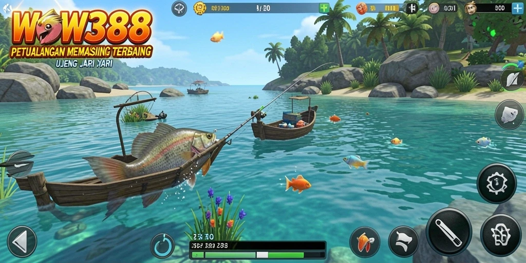 Screenshot gameplay WOW388 menunjukkan pengalaman memancing yang mendebarkan.