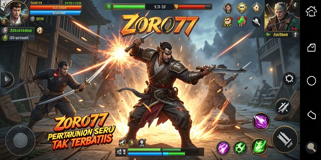 Tampilan gameplay ZORO77 yang penuh aksi dan pertarungan impresif.
